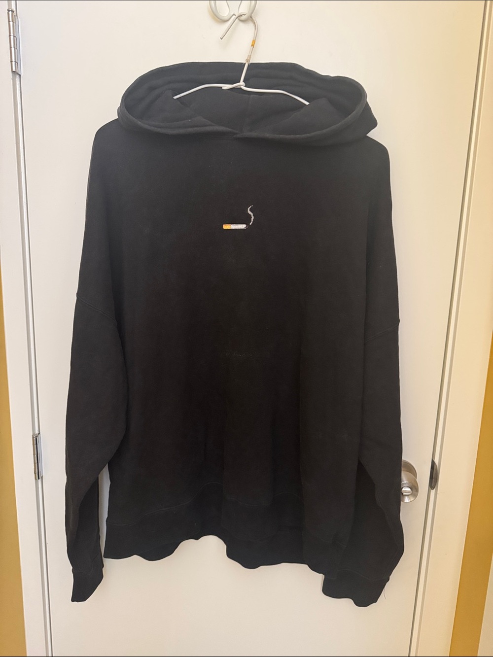 Black Hoodie Sweatshirt with Small Cigarette Embroidery